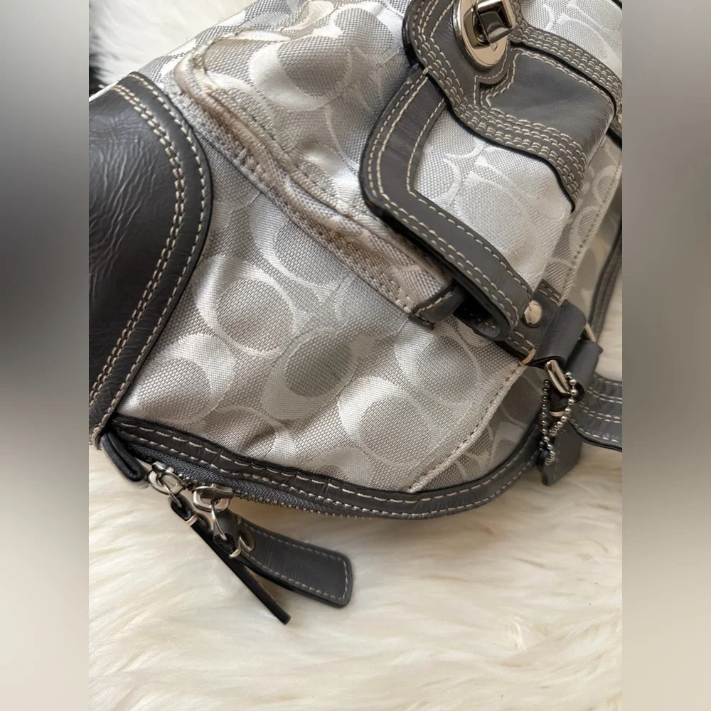 Coach Gray and Cream Shoulder Bag#F13977